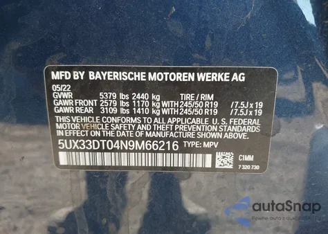 2022 BMW X4 xDrive30I from USA, damaged, VIN 5UX33DT04N9M66216